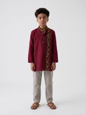 Boy’s Maroon Embroidered Kurta